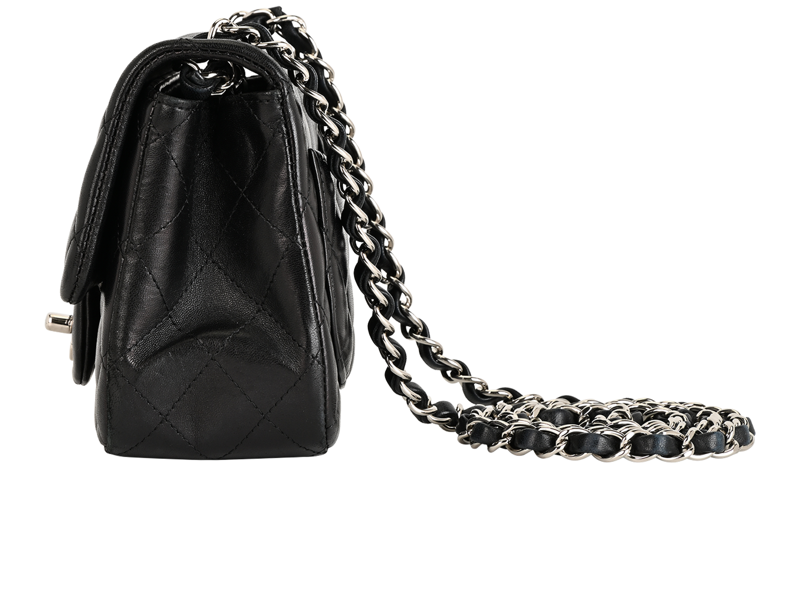 Mini Classic Square Single Flap, &pound;2,600, Handbags, Black, Lambskin Leather, Bottom view